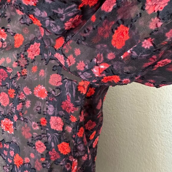 Rebecca Taylor Crash Velvet Floral Print Silk Blouse Sheer Lightweight Sz 10 - Picture 6 of 12